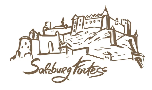 萨尔茨堡堡垒的向量手绘的例证在白色背景. — 图库矢量图片