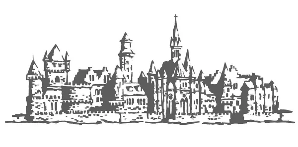 Illustrazione disegnata a mano vettoriale del castello su sfondo bianco . — Vettoriale Stock