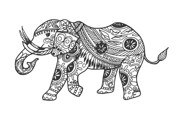 Handritad elefant skiss Symbol. Vektor Trunked djur Element i trendiga zen konst stil — Stock vektor