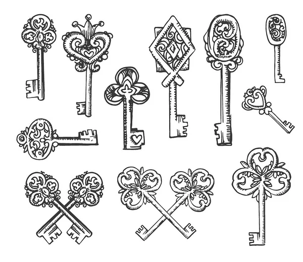 Векторна рука намальована ескіз ілюстрації вінтажних ключів на білому тлі — стоковий вектор