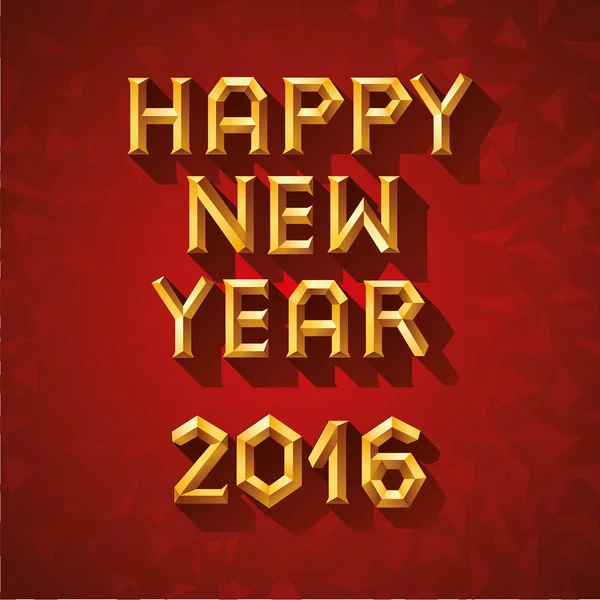 Concetto di illustrazione vettoriale di felice anno nuovo in stile poligonale. Oro su sfondo rosso — Vettoriale Stock