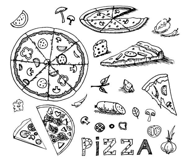 Wektor ręcznie rysowane szkic pizza ilustracja na białym tle — Wektor stockowy