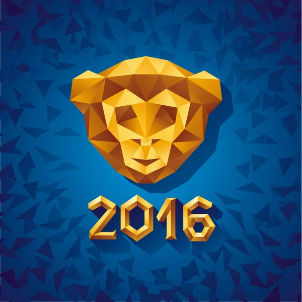 ゴールドの多角形の猿のベクトル図概念。2016 年のシンボル — ストックベクタ