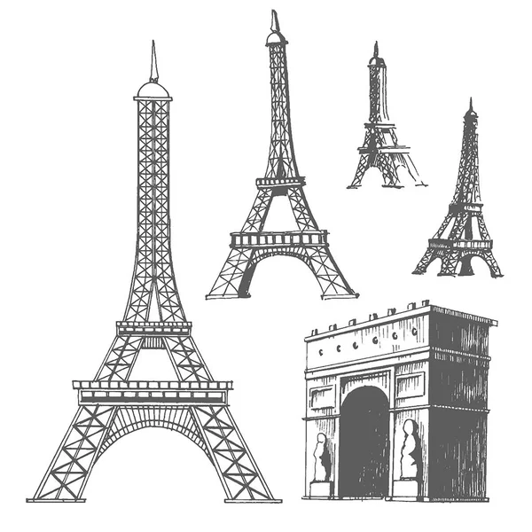 Illustration vectorielle dessinée à la main de la célèbre silhouette de Paris sur fond blanc . — Image vectorielle