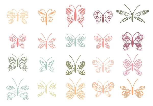 Schöne tropische Schmetterlinge gesetzt. Vektor isolierte Elemente auf weißem Hintergrund. — Stockvektor