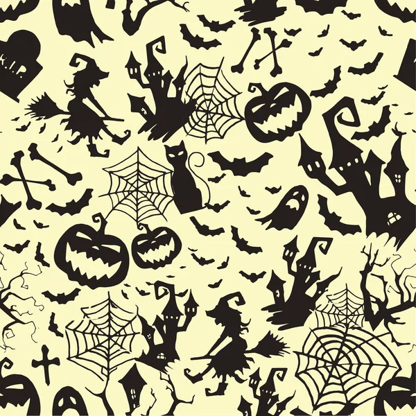 Happy Halloween Hexe Kürbis Hintergrund Vektormuster und Textur. Halloween-Flaches Design. — Stockvektor