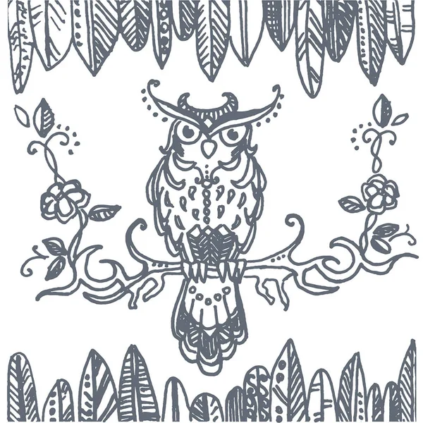 Vector mão desenhada esboço da ilustração pássaro coruja no fundo branco —  Vetores de Stock