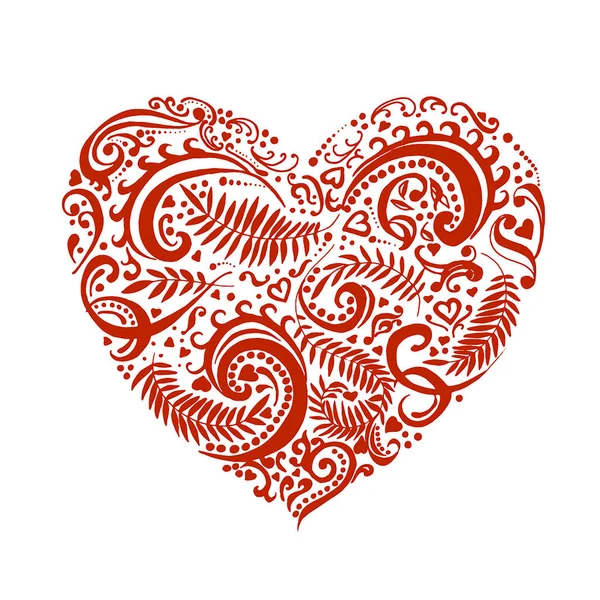 Vecteur Croquis dessiné à la main du cœur avec des ornements illustration sur fond blanc — Image vectorielle