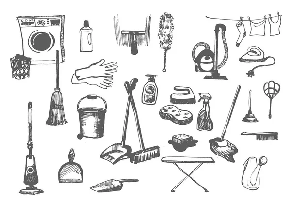 Vector Hand getrokken schets van opruimen items illustratie op witte achtergrond — Stockvector