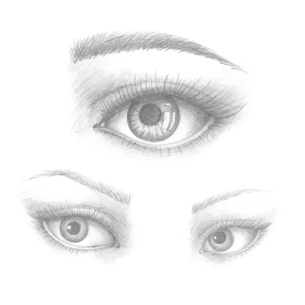 Beautiful woman eyes vector ink drawing.  illustration. Black white Set. — Stock Vector