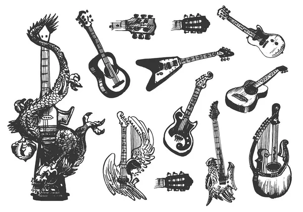 Vector Hand getrokken schets van gitaar illustratie op witte achtergrond — Stockvector