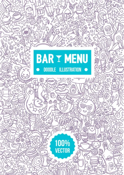 Vector hand getekende illustratie van alcohol bar menu doodle illustratie op witte achtergrond. — Stockvector