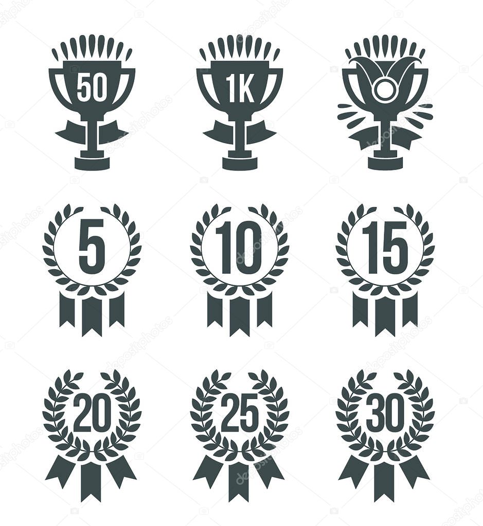 Achievement winner icons. Set of 30 outline winner icons included ranking number medal trophy medal with Star on white background. Editable winner icons for web mobile infographics.