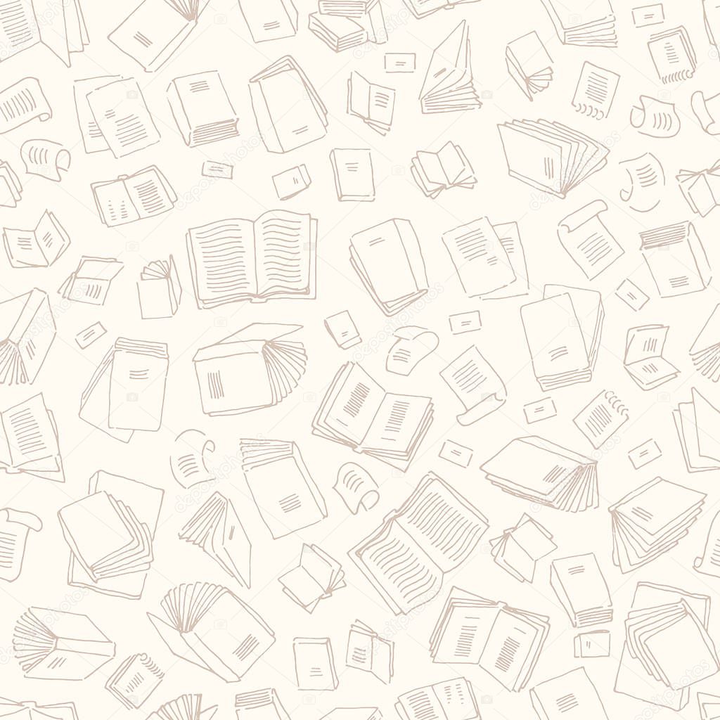 Vector Hand drawn sketch of books seamless pattern illustration on white background