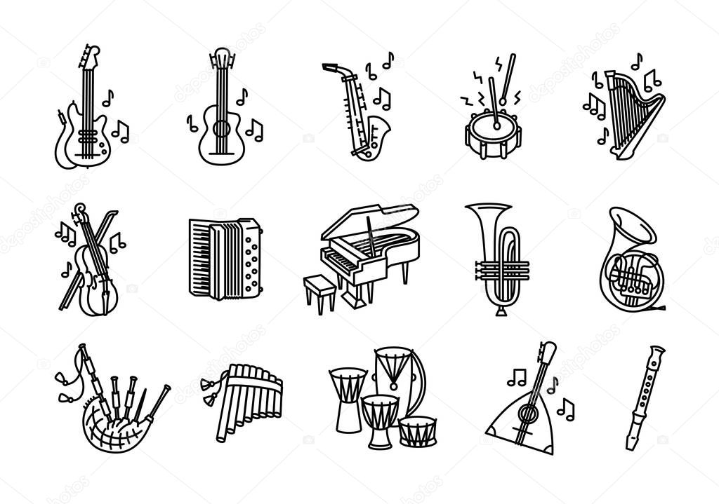 Vector illustration concept of Music instruments set.