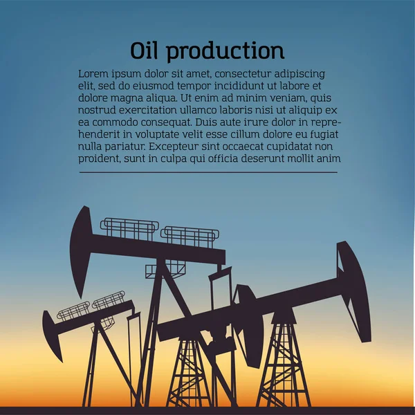 Silouette per impianti petroliferi. Pittogramma nero su sfondo a colori. Illustrazione vettoriale con testo — Vettoriale Stock
