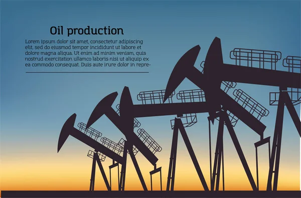 Oil producing Rig silouette. Black pictogram on color background. Vector illustration with text — Stock Vector