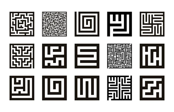 Labyrinth symbol samling. Maze Ikonuppsättning vektor — Stock vektor