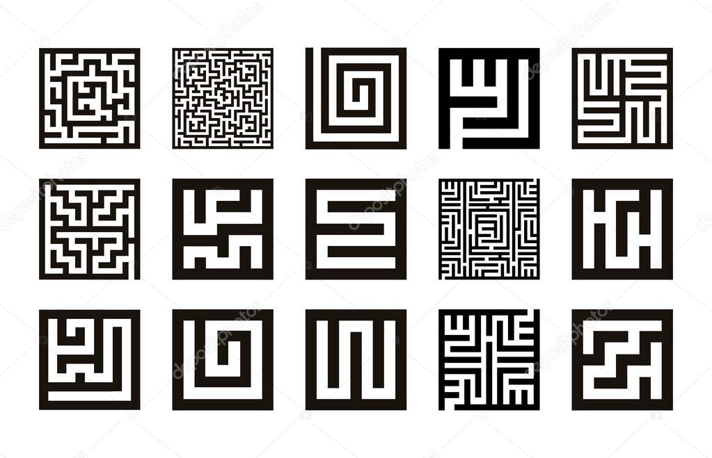 Labyrinth symbol collection. Maze icon set
