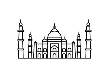 Taj Mahal'ı simge vektör illüstrasyon kavramı. Beyaz arka planda siyah