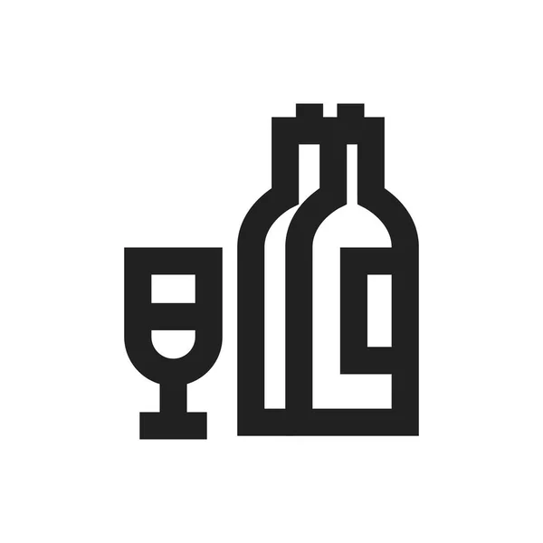 Vector εικονογράφηση έννοια του αλκοόλ σύμβολο εικονίδιο. Μπουκάλι κρασί και το γυαλί. Μαύρο σε λευκό φόντο — Διανυσματικό Αρχείο