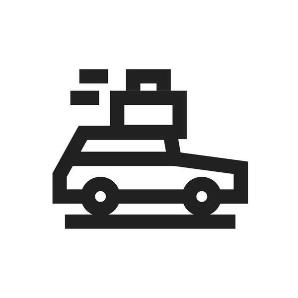 Concepto de ilustración vectorial de coche en movimiento con icono de taxi de equipaje. Negro sobre fondo blanco — Vector de stock