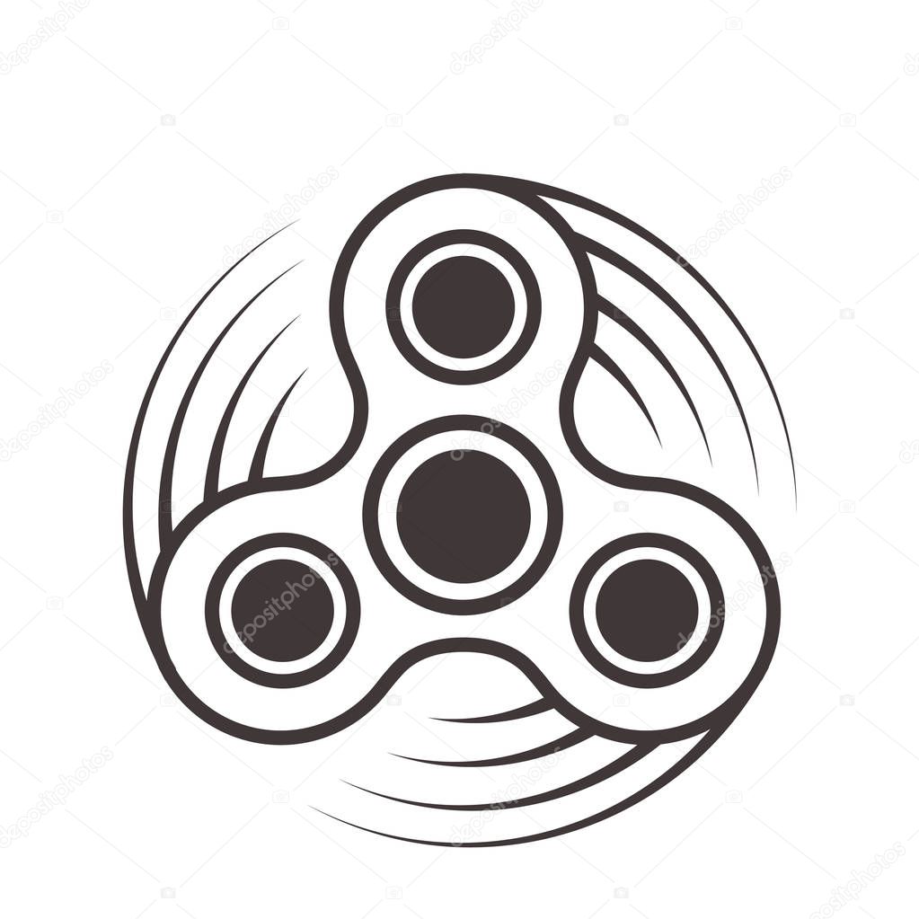 Fidget spinner icon - toy for stress relief and improvement of attention span. Filled with gray color. Isolated vector illustration.