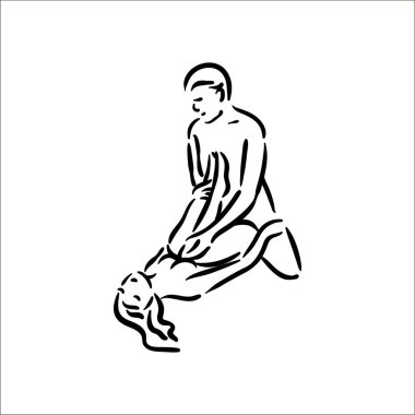 Kama sutra cinsel poz. Seks adam ve kadın beyaz arka plan üzerinde örnek teşkil etmektedir.