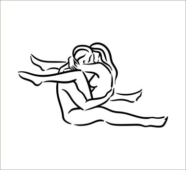 Kama sutra cinsel poz. Seks adam ve kadın beyaz arka plan üzerinde örnek teşkil etmektedir.