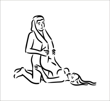 Kama sutra cinsel poz. Seks adam ve kadın beyaz arka plan üzerinde örnek teşkil etmektedir.