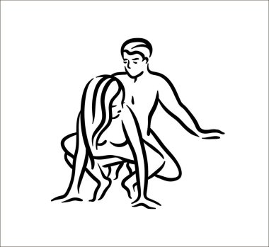 Kama sutra cinsel poz. Seks adam ve kadın beyaz arka plan üzerinde örnek teşkil etmektedir.