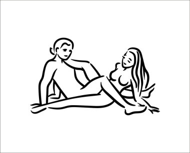 Kama sutra cinsel poz. Seks adam ve kadın beyaz arka plan üzerinde örnek teşkil etmektedir.