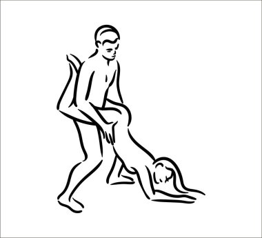 Kama sutra cinsel poz. Seks adam ve kadın beyaz arka plan üzerinde örnek teşkil etmektedir.