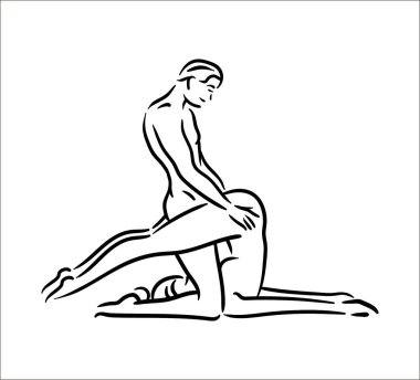 Kama sutra cinsel poz. Seks adam ve kadın beyaz arka plan üzerinde örnek teşkil etmektedir.