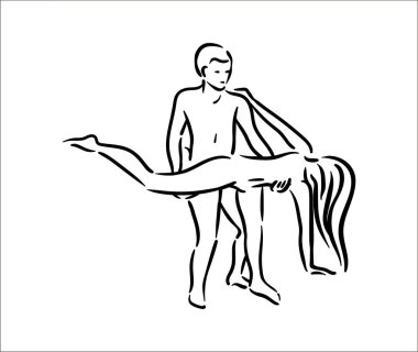 Kama sutra cinsel poz. Seks adam ve kadın beyaz arka plan üzerinde örnek teşkil etmektedir.