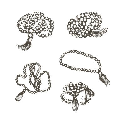 Tespih simge vektör illüstrasyon kavramı. Beyaz arka planda siyah