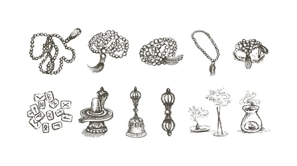 Concept d'illustration vectorielle de l'icône Religion et objets ésotériques. Noir sur fond blanc — Image vectorielle