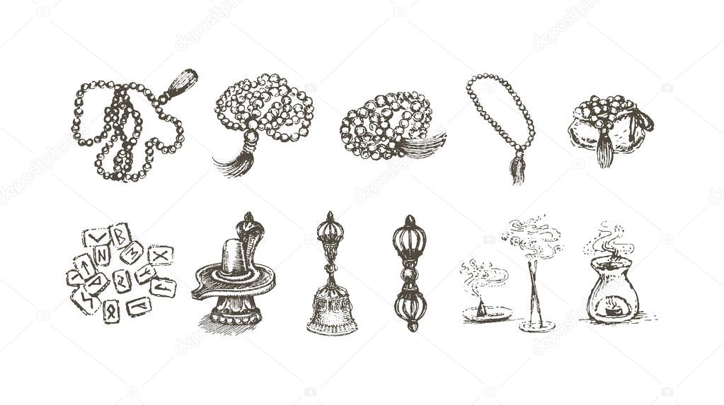 Vector illustration concept of Religion and esoteric items icon. Black on white background