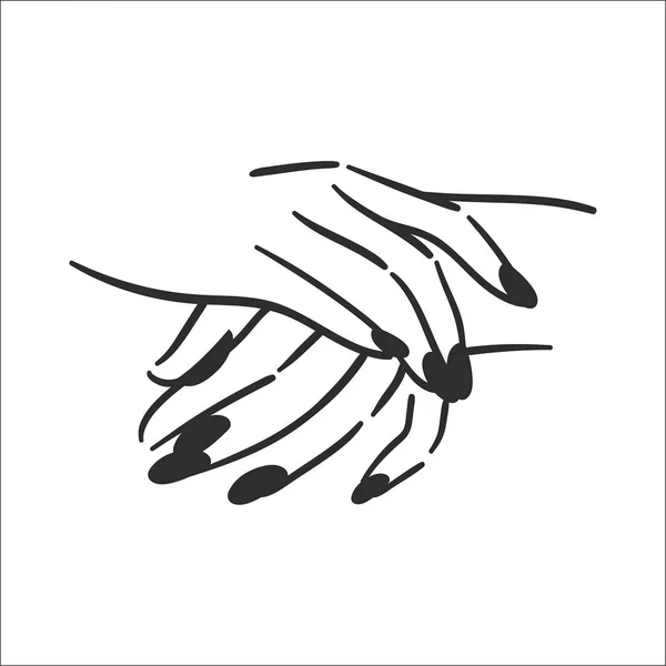 Conceito de ilustração vetorial de mãos com ícone de manicure. Preto sobre fundo branco — Vetor de Stock