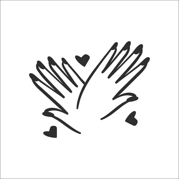 Conceito de ilustração vetorial de mãos com ícone de manicure. Preto sobre fundo branco — Vetor de Stock