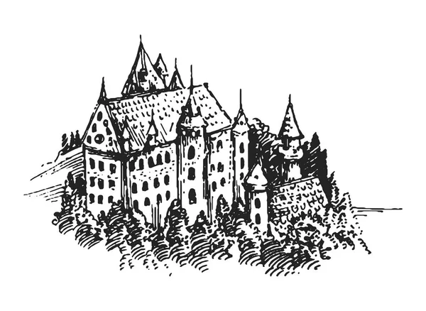 Authentic Castle tornet hand dras vektor silhuett illustration — Stock vektor