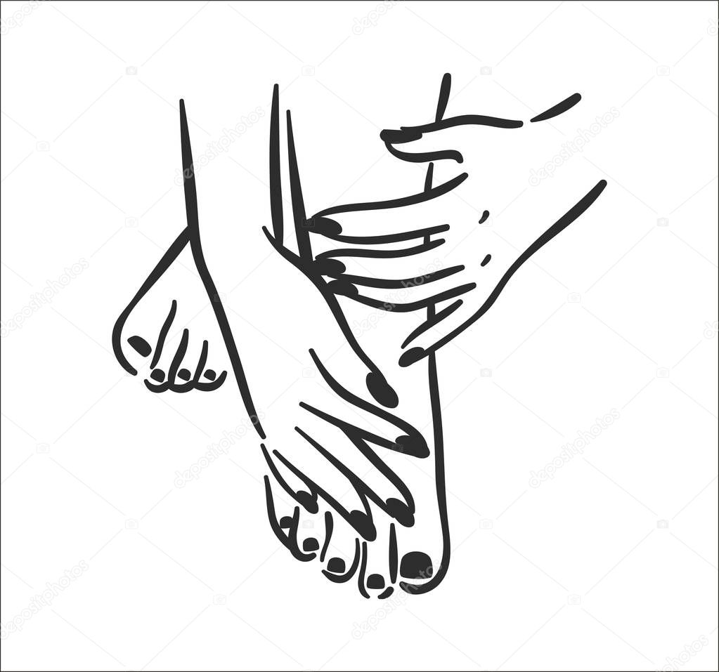 Vector illustration concept of hands with manicure icon. Black on white background