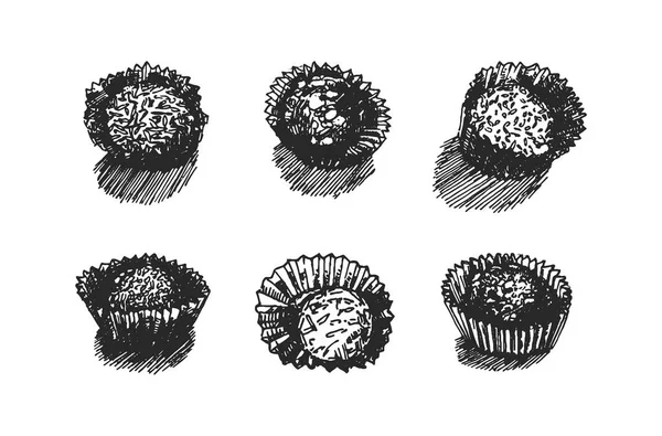 Illustrazione disegnata a mano vettoriale di caramelle su sfondo bianco . — Vettoriale Stock