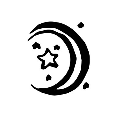 Cadı ve sihirli ay illüstrasyon vektör el çekilmiş 