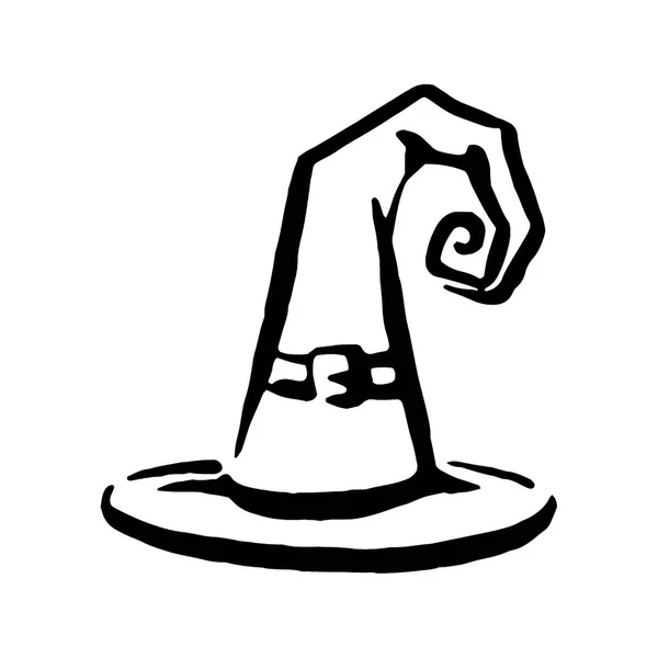 Vector hand getekend heks en magische punt hoed illustratie op witte achtergrond. — Stockvector
