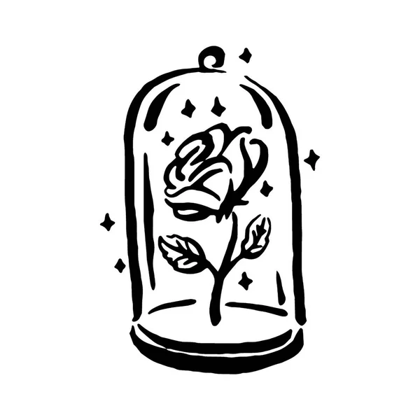 Vecteur dessiné à la main Sorcière et objet magique rose dans une illustration de fiole sur fond blanc . — Image vectorielle