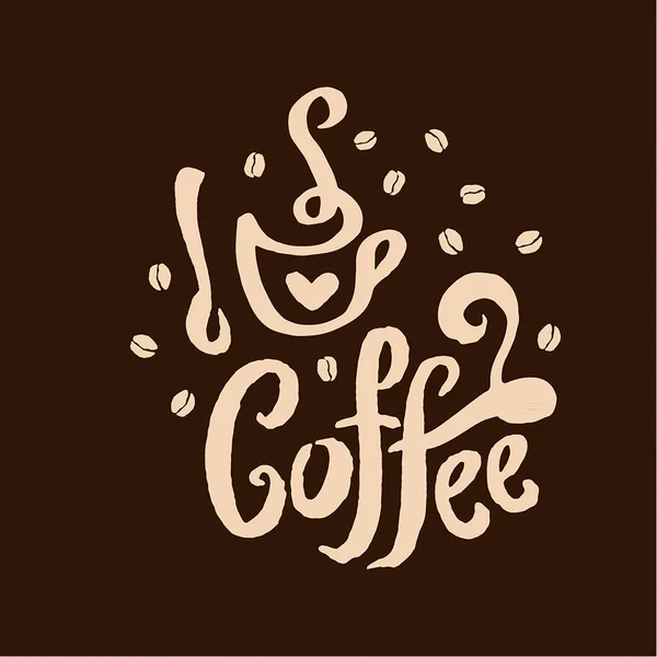 Vector mão desenhada Citação de café lettering ilustração composição com símbolo copo —  Vetores de Stock