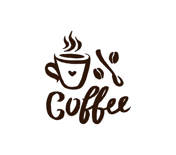 Vector mão desenhada Citação de café lettering ilustração composição com símbolo copo —  Vetores de Stock