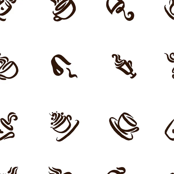 Concetto di illustrazione vettoriale del logo del modello senza cuciture di caffè. Marrone su sfondo beige — Vettoriale Stock