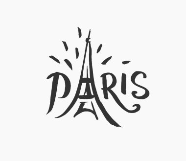Vektör el Paris ünlü bina silueti beyaz zemin üzerine çizilen illüstrasyon.